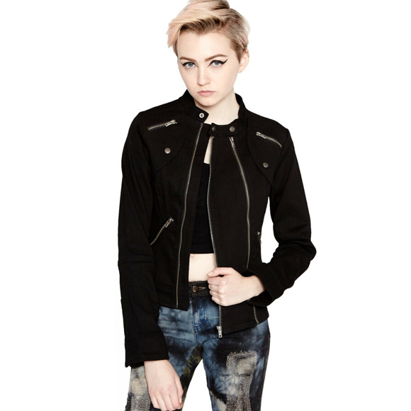 Tripp nyc Jackets & Blazers - Tripp NYC Autobahn Black Punk Moto Jean Jacket Size Small